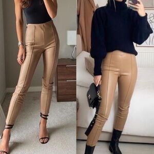 ZARA faux leather Tan Women's skinny Pants size M